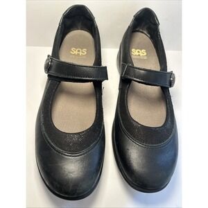 SAS Walk Easy Comfort Mary Janes Shoes Black Leather Hook Loop Women's Size 8.5N